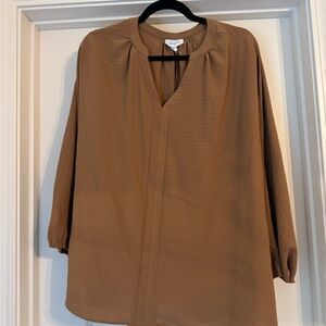 Lightweight Tan Blouse - V-Neck Long Sleeve